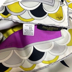 EMILIO PUCCI Unused Silk Scarf Geometric Purple Gray Olive 55x55cm