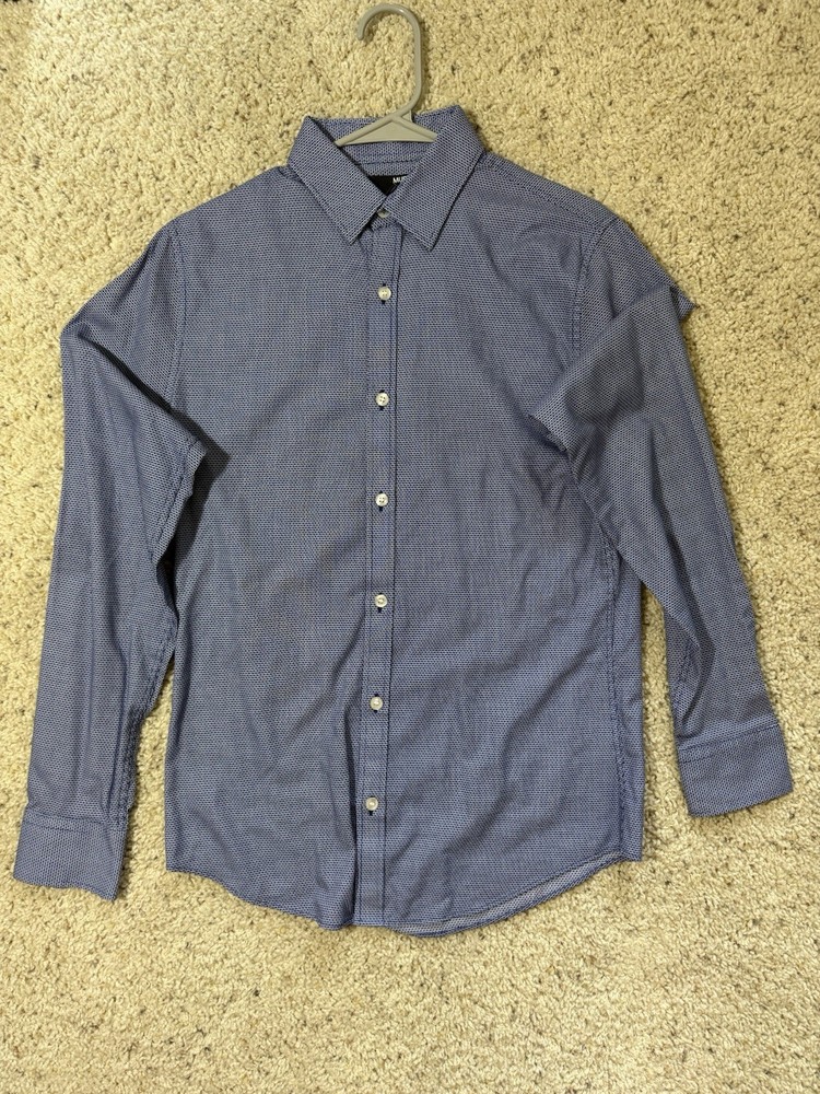 Murano Liquid Luxury Men’s Slim Fit Button-Up Shirt Blue Geometric Size S