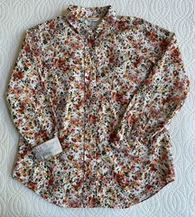 Liz Claiborne Button Up Shirt Sz XL Bright Floral Ditsy Cottage Colorful Garden