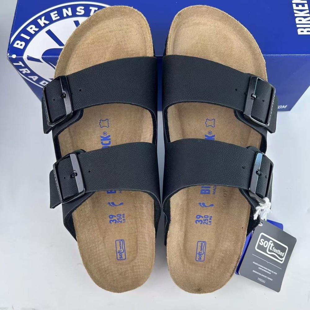 Birkenstock Arizona Soft Footbed Birko-Flor Leather Unisex Sandals Black/Blue