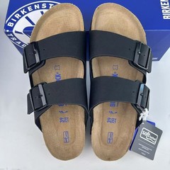 Birkenstock Arizona Soft Footbed Birko-Flor Leather Unisex Sandals Black/Blue