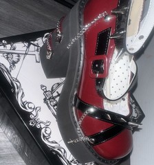 Bad Bear Women’s Red/Black Platform Mary Jane Buckle Ankle Strap Chain Studs 4