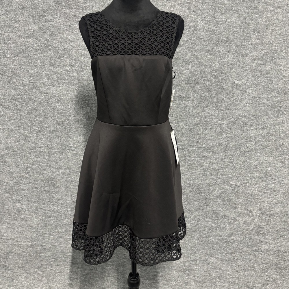 City Studio Dress Juniors 7 Black Crochet Fit & Flare Sleeveless Party Cocktail