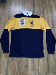 Ralph Lauren Polo RLFC Skull Cross And Bones Navy Yellow Rugby Shirt Small