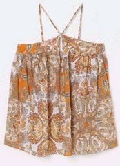 H&M Orange,brown,beige Paisley Print Bohemian Strappy Top Brand New UK10