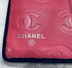 CHANEL CC Long Bifold Wallet Black/White Pink -As Is-