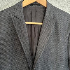 John Varvatos USA Suit Jacket Blazer 38R Wool Polka Dot Black Gray Half Lined