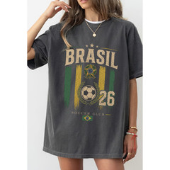 Brasil Flag 26 Soccer Cup T-Shirt, Retro Brasil Football Club Shirt | Black