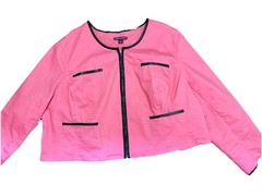 Jessica London Jacket Womens 26 Pink Cotton Blend Canvas Faux Leather Trim Zip