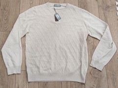 $695 Mens CANALI Diamond Wool Cashmere Crew Neck Sweater Beige 56 US 46