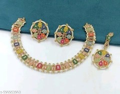 Indian Bollywood Gold Plated Kundan Choker Bridal Necklace Earrings Jewelry Set