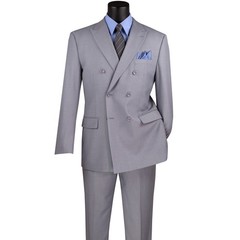 VINCI Men’s Light Gray Double-Breasted Suit w/ Adjustable Waist, Reg-Fit – NEW