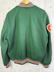 60s True Vintage Green Wool Varsity Howe Vintage Snap front Jacket 24×28