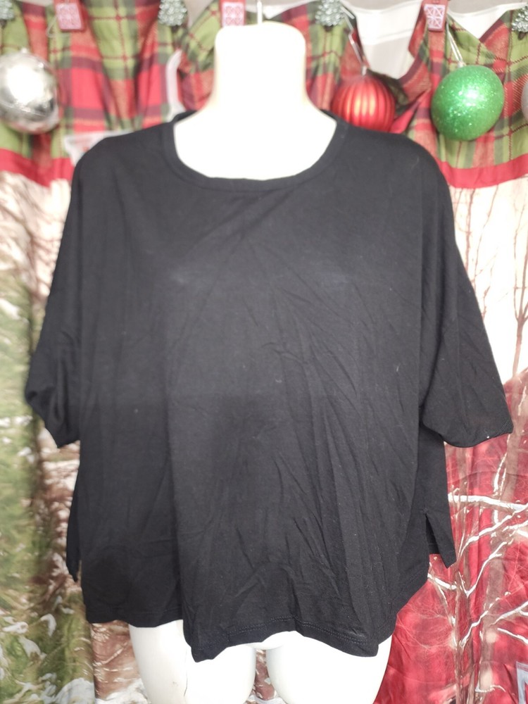 Women’s Large Black Polyrayon Cropped Short Sleeve Knit Top by Old Navy Active