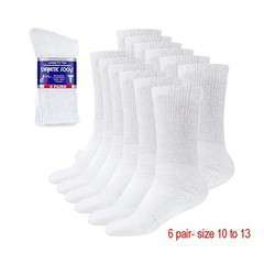 Weitzner Mens White Diabetic Crew Mid Socks Loose Fit Top 6 Pair 10-13