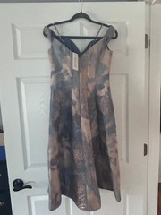 NWT $1695 Rene Ruiz Collection Women’s Blue and Gold Off-Shoulder Dress Size 6