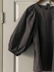 TOAST Black & White Gingham Cotton Round Neck Balloon Sleeve Blouse Size 6