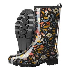 HISEA Women’s Rubber Rain Boots Mid-Calf Waterproof Glossy Printed Garden Boots
