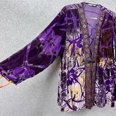Soft Surroundings Silk Blend Cardigan Womens P XL Floral Open Front Kimono Trim
