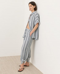 PACT Organic Coastal Double Gauze Split Hem Pant – Coastal Stripe Navy Blue (NEW