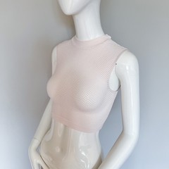 House of CB Ocean Blush Crop Top Mesh Stretch Tank XS/S Light Pink Sleeveless