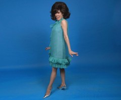 Vintage 60s Handmade Turquoise Blue Chiffon Party Girl Bubble SmallDress w/ Boa