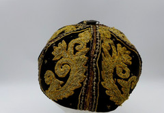Vintage Myanmar Burma Beaded Embroidered Velvet Hand Made Caps Black & Gold (2)