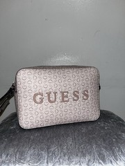 GUESS Pink Logo Print Zip Crossbody Bag Small w/ Adjustable Detachable Strap