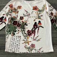 Collections Etc Japanese Love Birds Sequined Floral Cotton Top Size M Y2K Asian