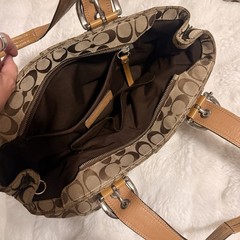 Coach Signature Logo Satchel Top Handle Tan/Brown w/ Snap Wallet & Charm