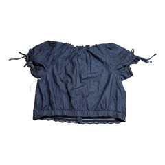 NWT Free Assembly Women’s Blue Chambray Floral Peasant Off-Shoulder Blouse 12-14