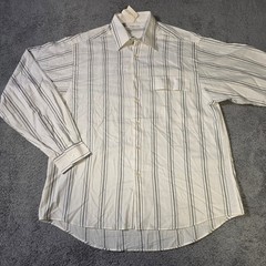 Andrew Marc Mens Large Button Up Shirt White Black Striped Egyptian Cotton LS