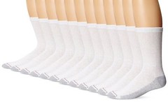 12 Pairs Hanes Premium Classics Men’s Cotton Socks, Crew, White, size 6-12