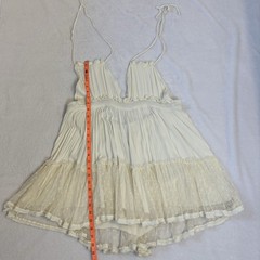R. Vivimos Cream Boho Halter Mini Dress Swiss Dot Ruffle Sheer Lace Sz M 8/10