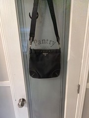 Prada Tessuto Nylon and Leather Messenger Crossbody Bag with Contrast Stitching