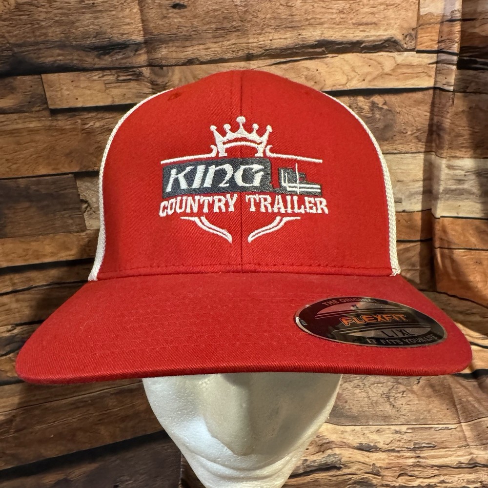 King Country Trailer Red White Mesh Trucker Hat Cap L/XL Flexfit Truck Crown