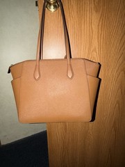 Michael Kors Medium Brown Zip Tote w/ Gold Hardware, Bag Charm, Inner Pockets