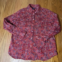 CHAPS Shirt Sz Large Red Floral Paisley No Iron 100% Cotton Long Sleeve Blouse