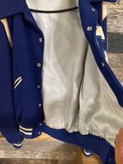 70s/80s Vintage Blue Wool Varsity Howe Snap front Jacket sz 42 QB & baseball ⚾️