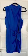 Satin Sleeveless Mock Neck Tie Wrap Mini Dress L