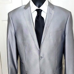 Vinci Double Vented Sharkskin Blazer Size 42 L Light Gray