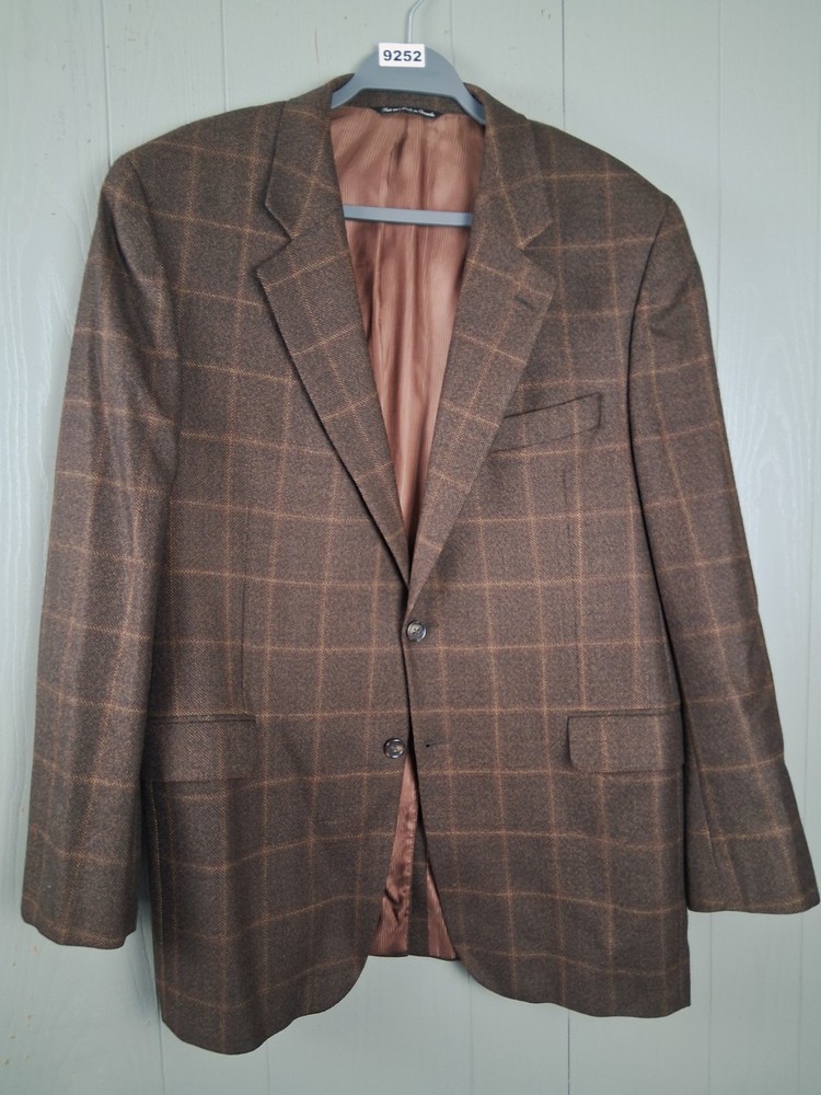 Jack Victor Wool Jacket Blazer Brown Plaid Men 42R Regular Windowpane Check