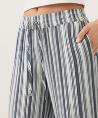 PACT Organic Coastal Double Gauze Split Hem Pant – Coastal Stripe Navy Blue (NEW
