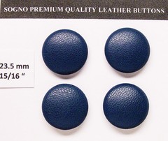 4 MADE IN USA Teal Blue Genuine leather covered jacket buttons, 23mm, metal loop