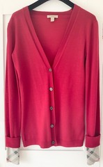 Burberry womens red cardigan S p Burberry logo 100% merino wool Uk 8 hardly worn