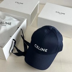 CELINE Navy Blue Cotton Baseball Cap White Logo Unisex Adjustable Luxury Hat