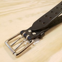 Black leather belt Lifetime warranty. Double prong. Made in the USA. #132-01