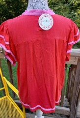 UMGEE Red & Pink V-Neck Dolman Short Sleeve Contrast Trim Blouse Linen Top Med