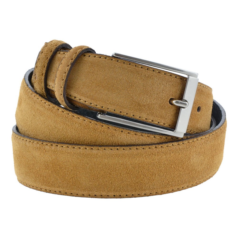 High Fashion Italian Handmade Camel Suede Leather Belt for Men