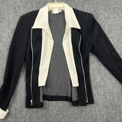 D.B.Y LTD Womens Collared Zip Up Jacket Size 3 Black and White